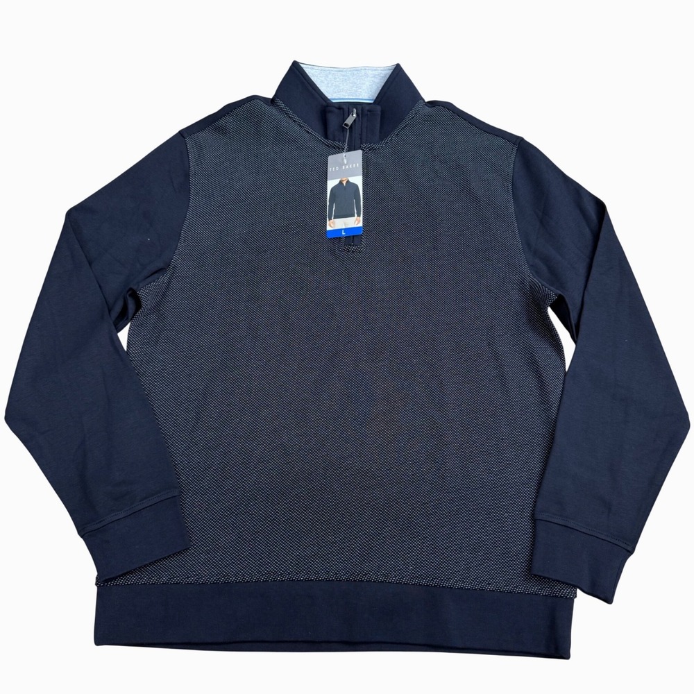 Ted Baker Quarter-Zip Men Size Large Blue Mock Neck Casual Quiet Luxury
NWT